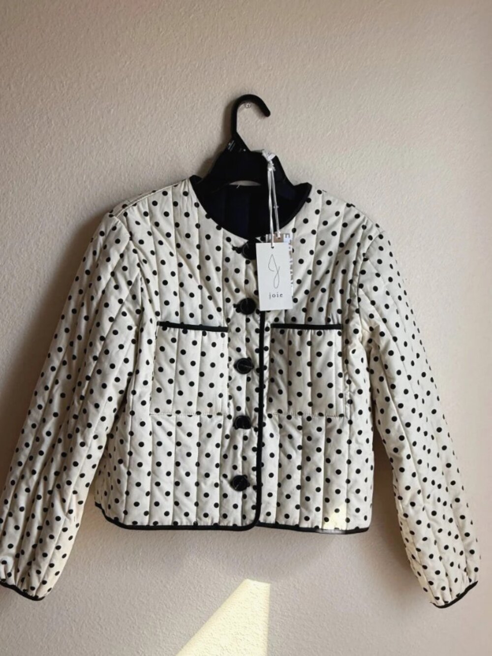 Joie Women's Reversible Quilted Jacket Cream Polka Dot Black Cotton Size S NWT